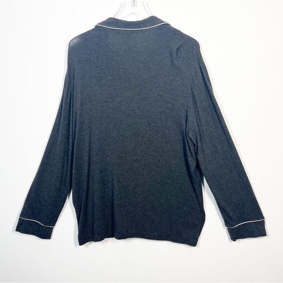 Eberjey Women’s Size Large Gisele Pajama Top Only Gray Long Sleeve Tuxedo Trim - Picture 3 of 7